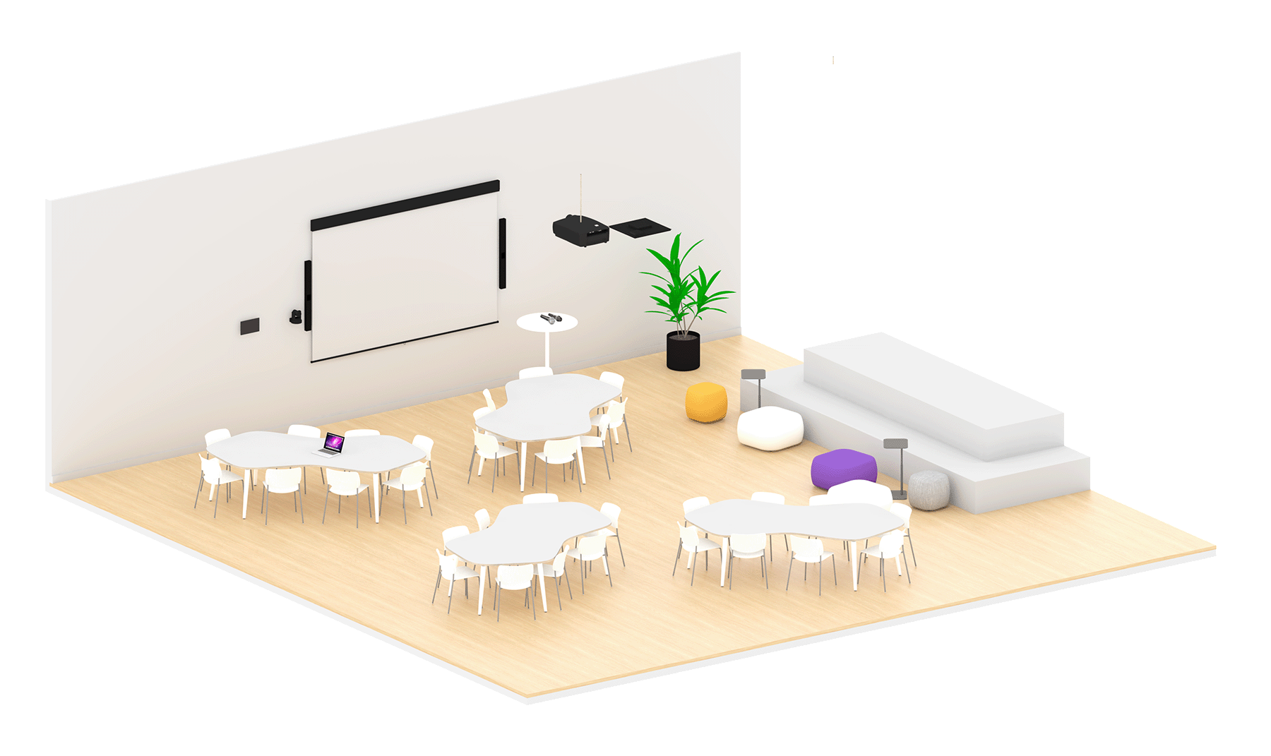 Frau hält einen Vortrag und zeigt auf Leinwand